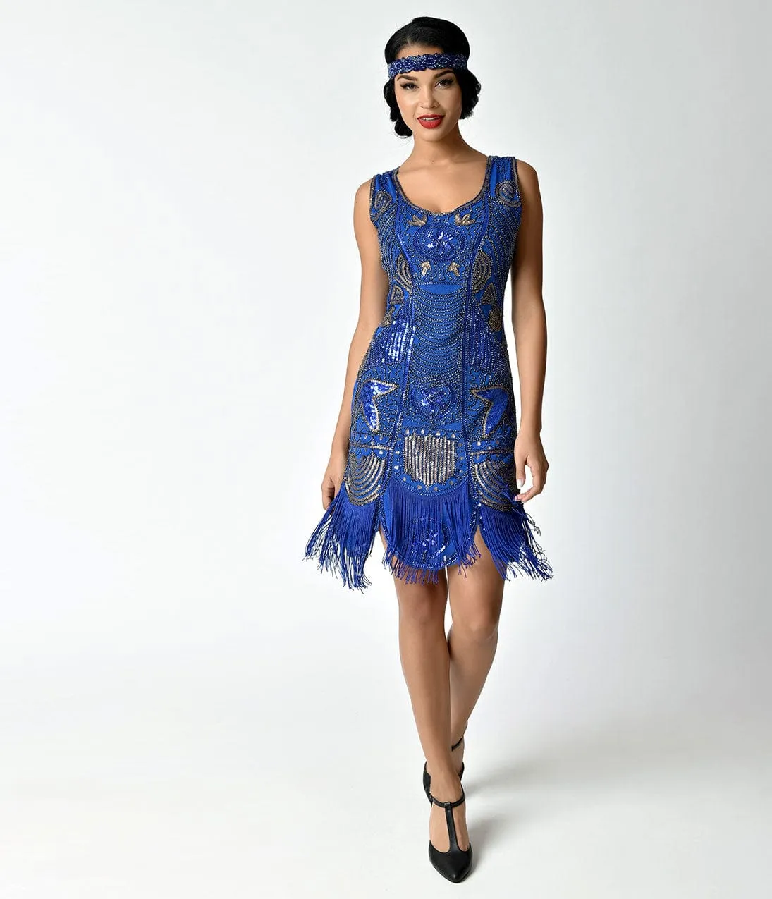 Unique Vintage 1920s Deco Royal Blue Beaded Fringe Camille Flapper Dress sold by Unique Vintage product image thumbnail 3