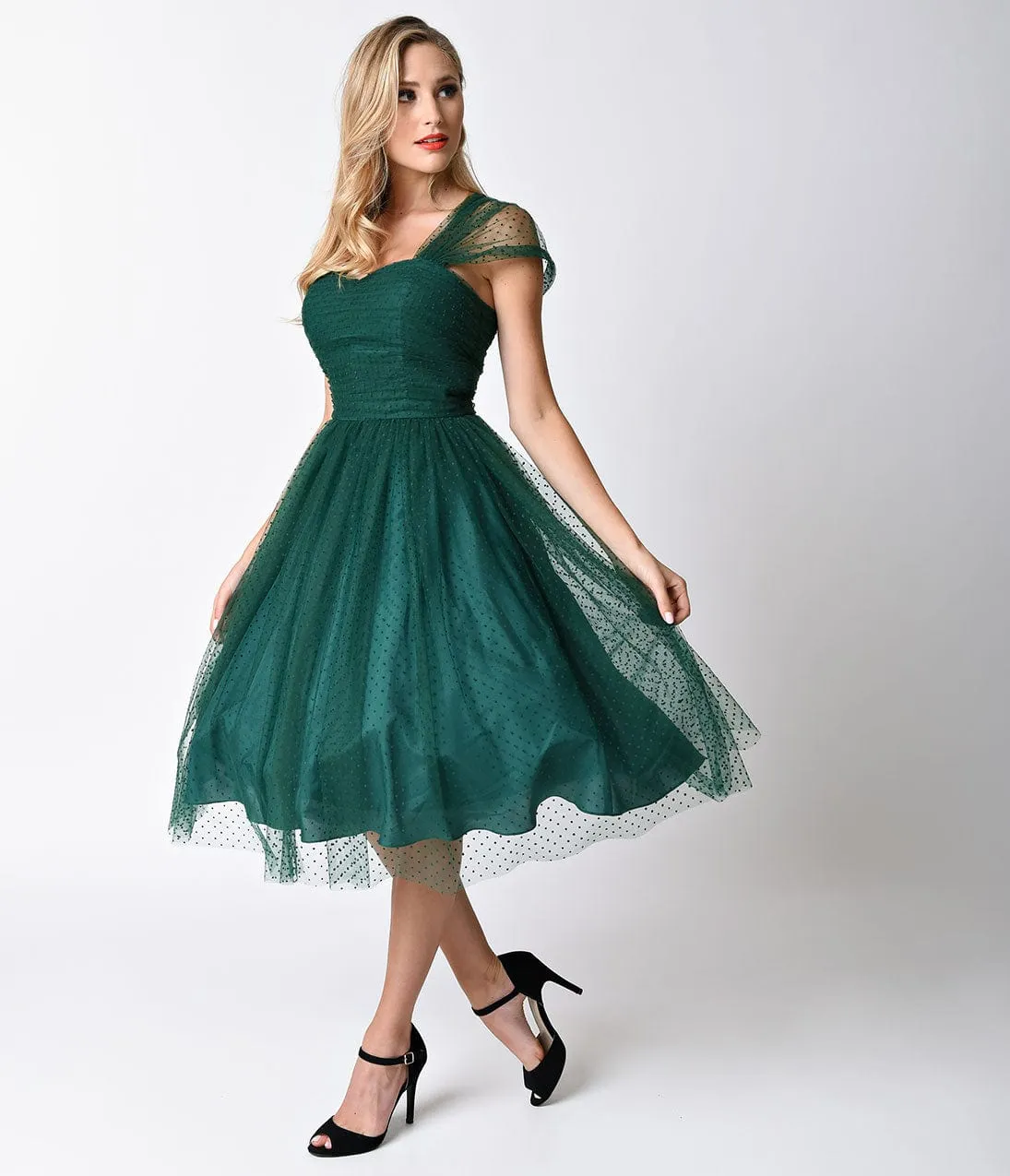 Unique Vintage Emerald Green Swiss Dot Garden State Mesh Dress sold by Unique Vintage product image thumbnail 4