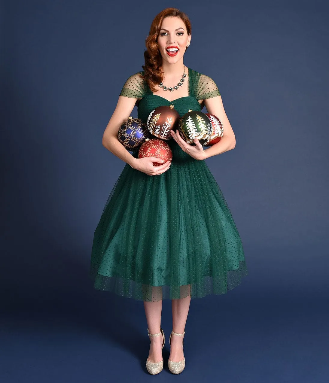 Unique Vintage Emerald Green Swiss Dot Garden State Mesh Dress sold by Unique Vintage product image thumbnail 2