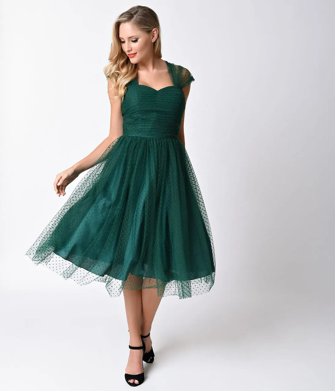 Unique Vintage Emerald Green Swiss Dot Garden State Mesh Dress sold by Unique Vintage product image thumbnail 5