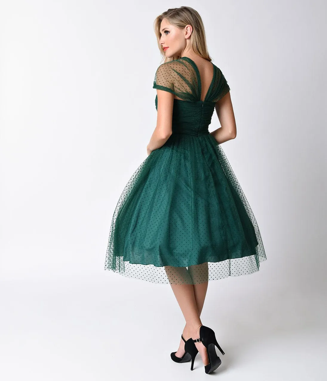 Unique Vintage Emerald Green Swiss Dot Garden State Mesh Dress sold by Unique Vintage product image thumbnail 3