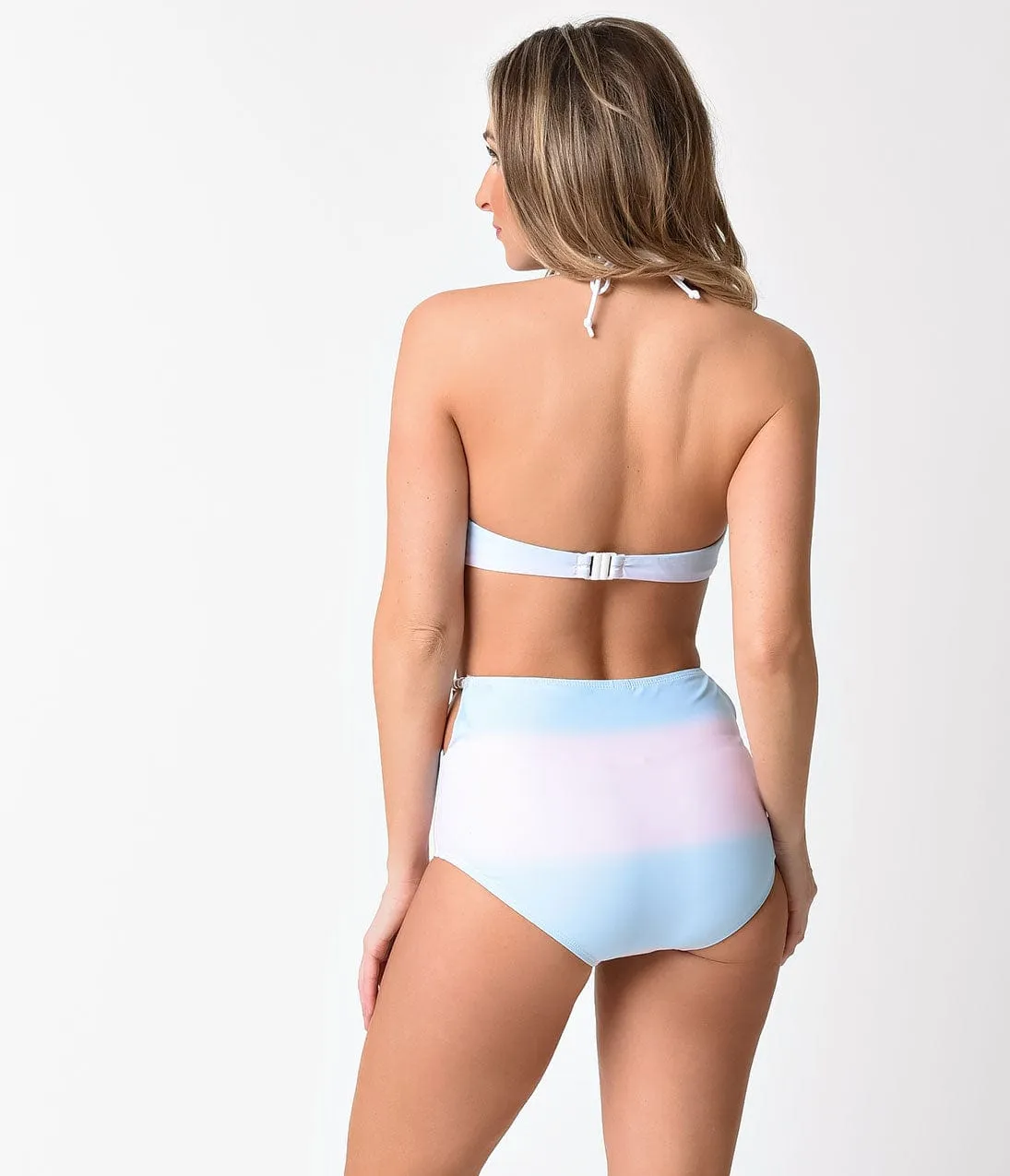 Aqua Blue & Light Pink Ombre Mermaid High Waist Two Piece Swimsuit sold by Unique Vintage product image thumbnail 2