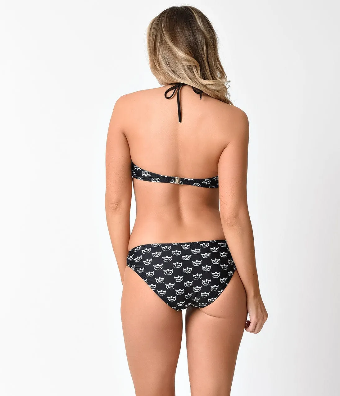 Black & White Wanderlust Print Halter Two Piece Swimsuit sold by Unique Vintage product image thumbnail 3