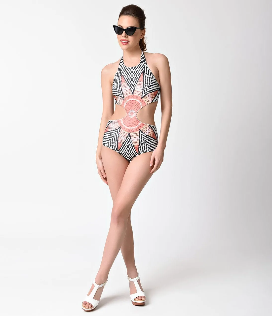 1970s Style Multicolor Psychedelic Pattern Cutout Monokini Swimsuit sold by Unique Vintage product image thumbnail 5