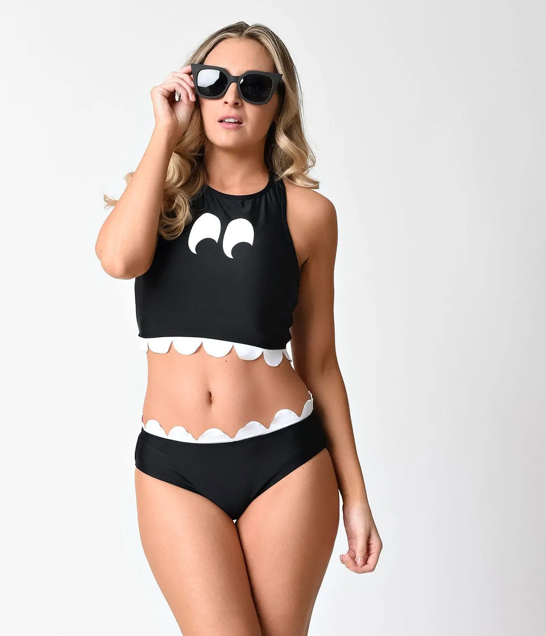 Black Racerback Halter Monster Two Piece Swimsuit sold by Unique Vintage product image thumbnail 5