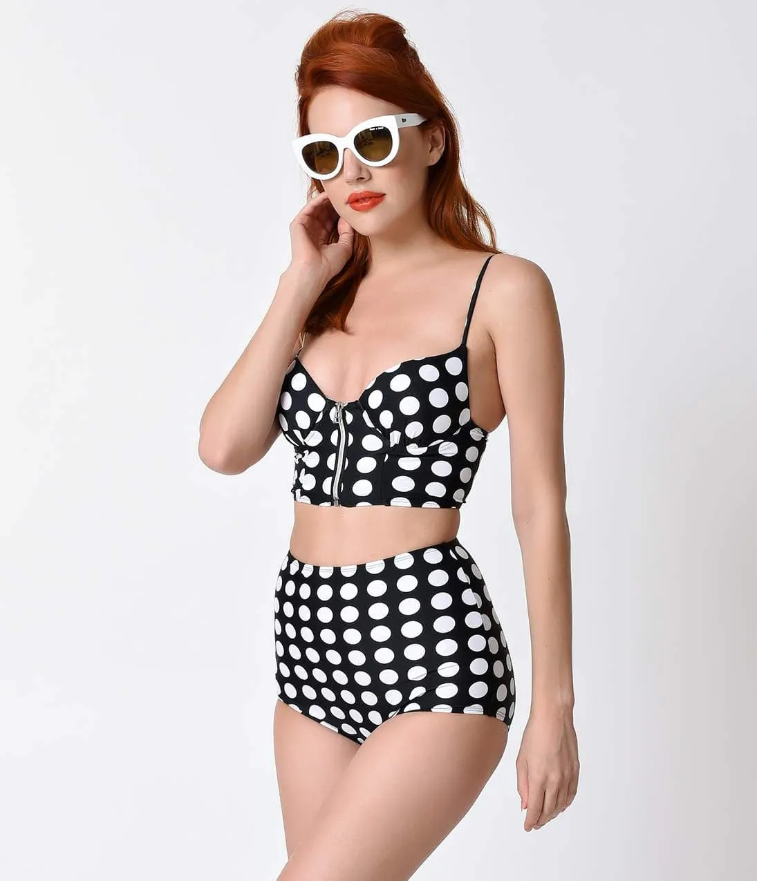 Black & White Polka Dot Two Piece Bikini Set sold by Unique Vintage product image thumbnail 3