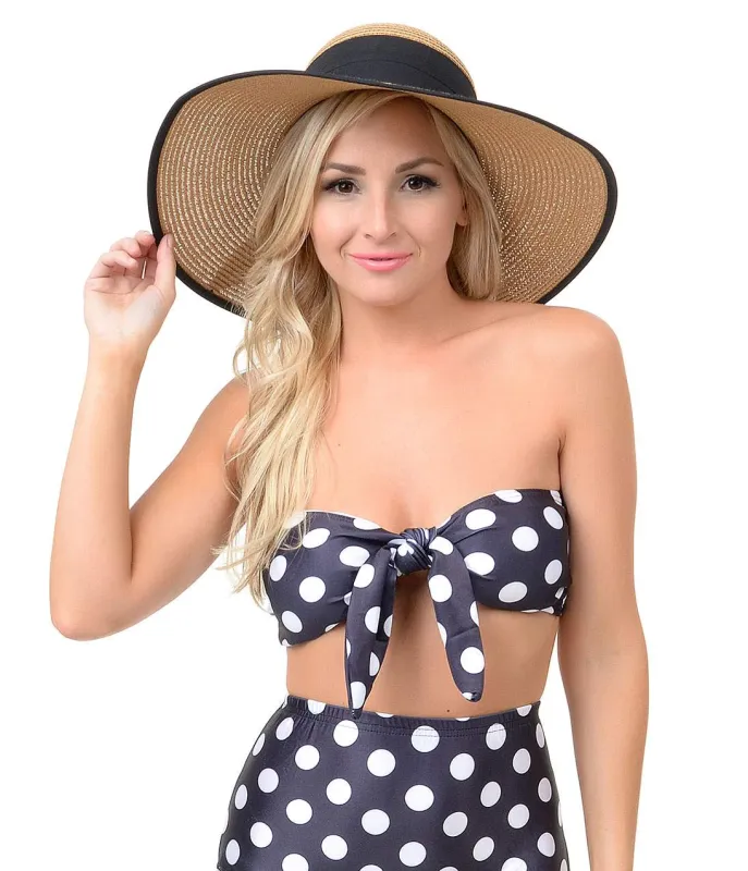 Vintage Style Black & White Polka Dot High Waist Bandeau Bikini sold by Unique Vintage