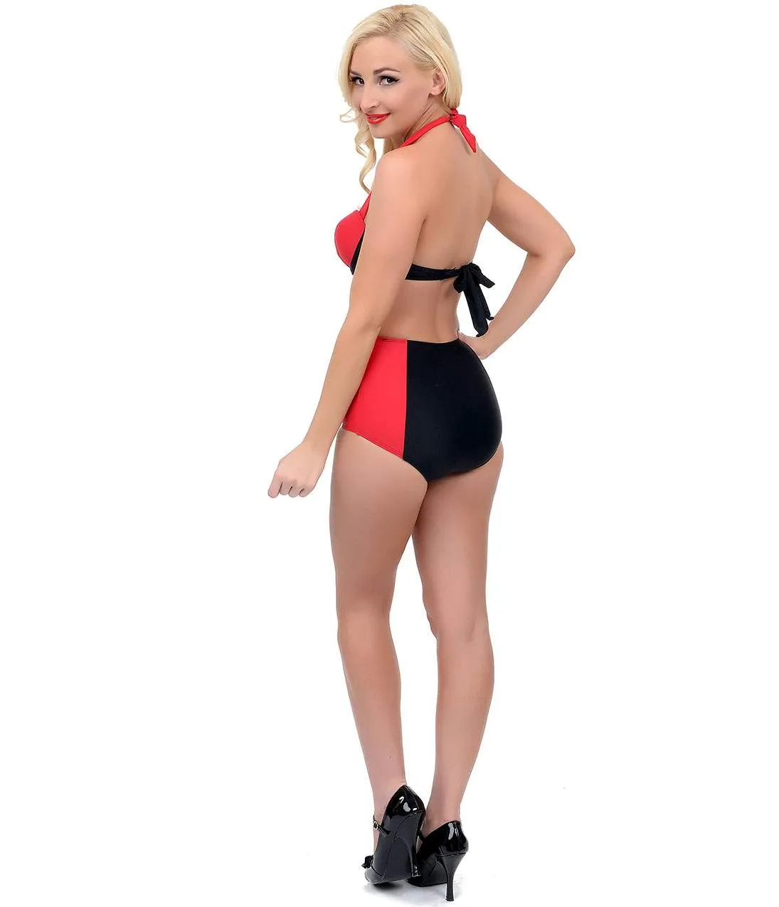 Vintage Style Pin Up Black & Red Two Tone Halter Two Piece Swimsuit sold by Unique Vintage product image thumbnail 5