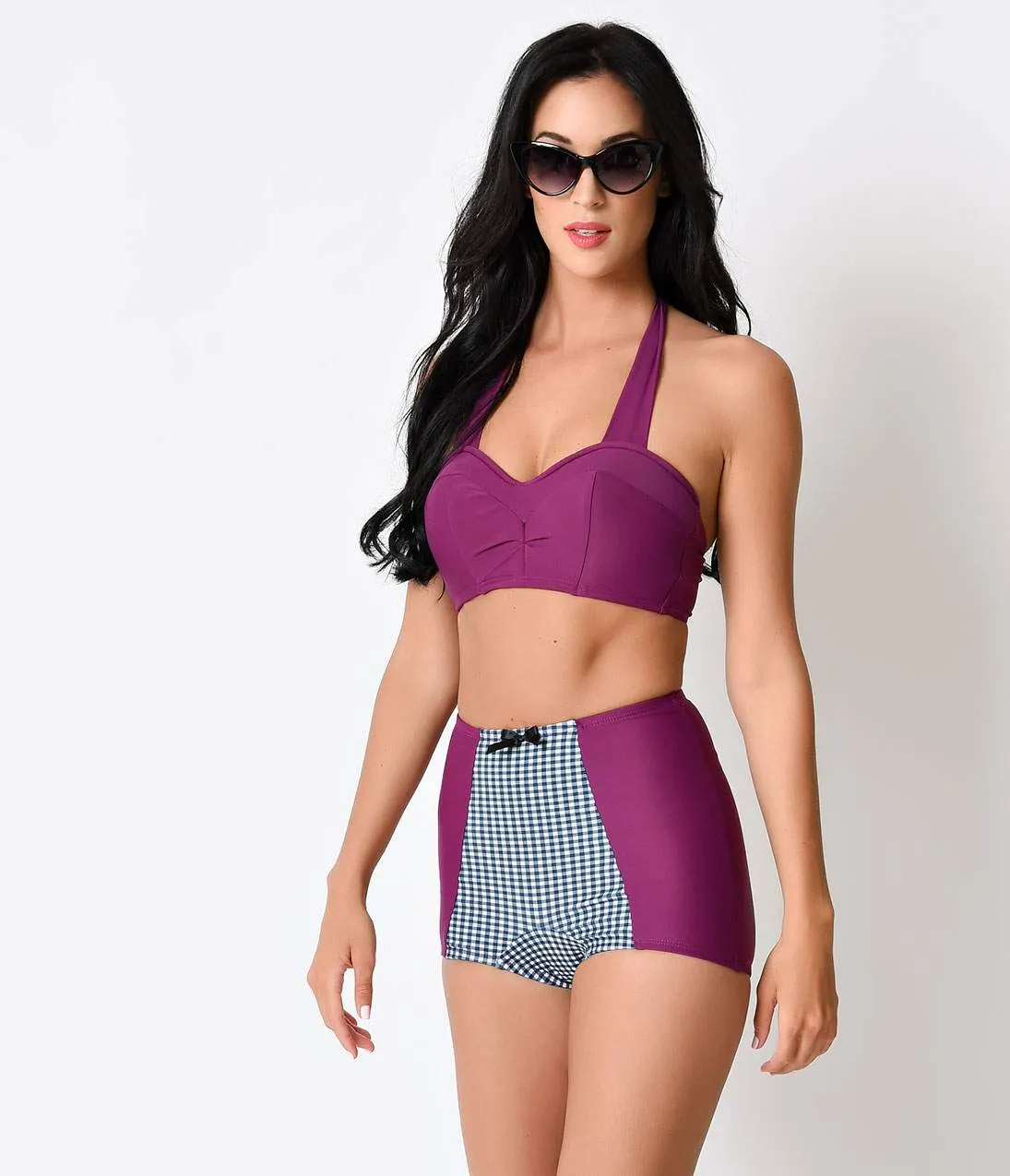 Sugar Doll Purple Gingham Rena High Waist Retro Swim Bottom sold by Unique Vintage product image thumbnail 3
