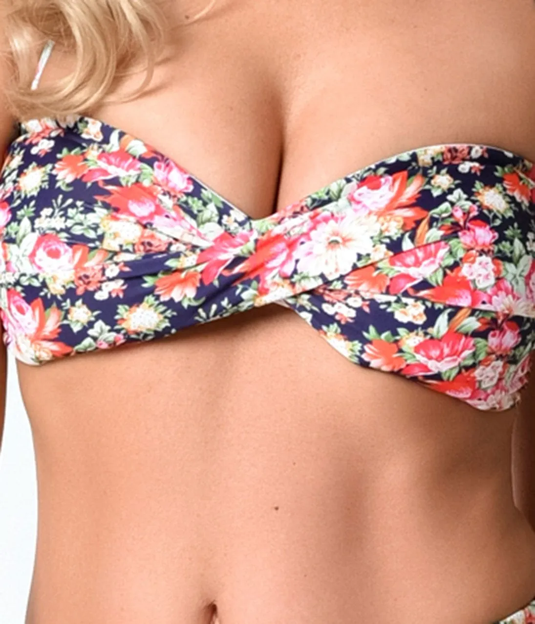 Vintage Navy & Rose Floral Sweetheart Twist Two Piece Swimsuit sold by Unique Vintage product image thumbnail 2
