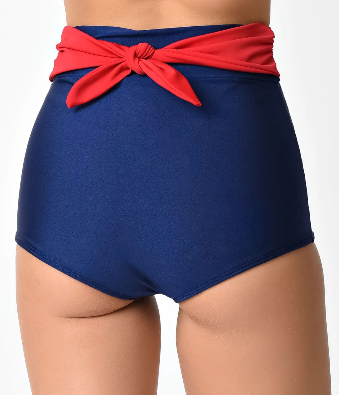 Vintage Style Navy & Red Ties High Waist Swim Bottoms sold by Unique Vintage product image thumbnail 5