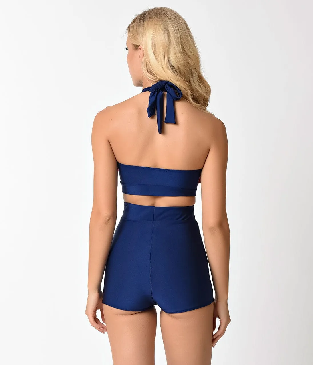Vintage Style Navy & Red Bow Halter Swim Top sold by Unique Vintage product image thumbnail 3