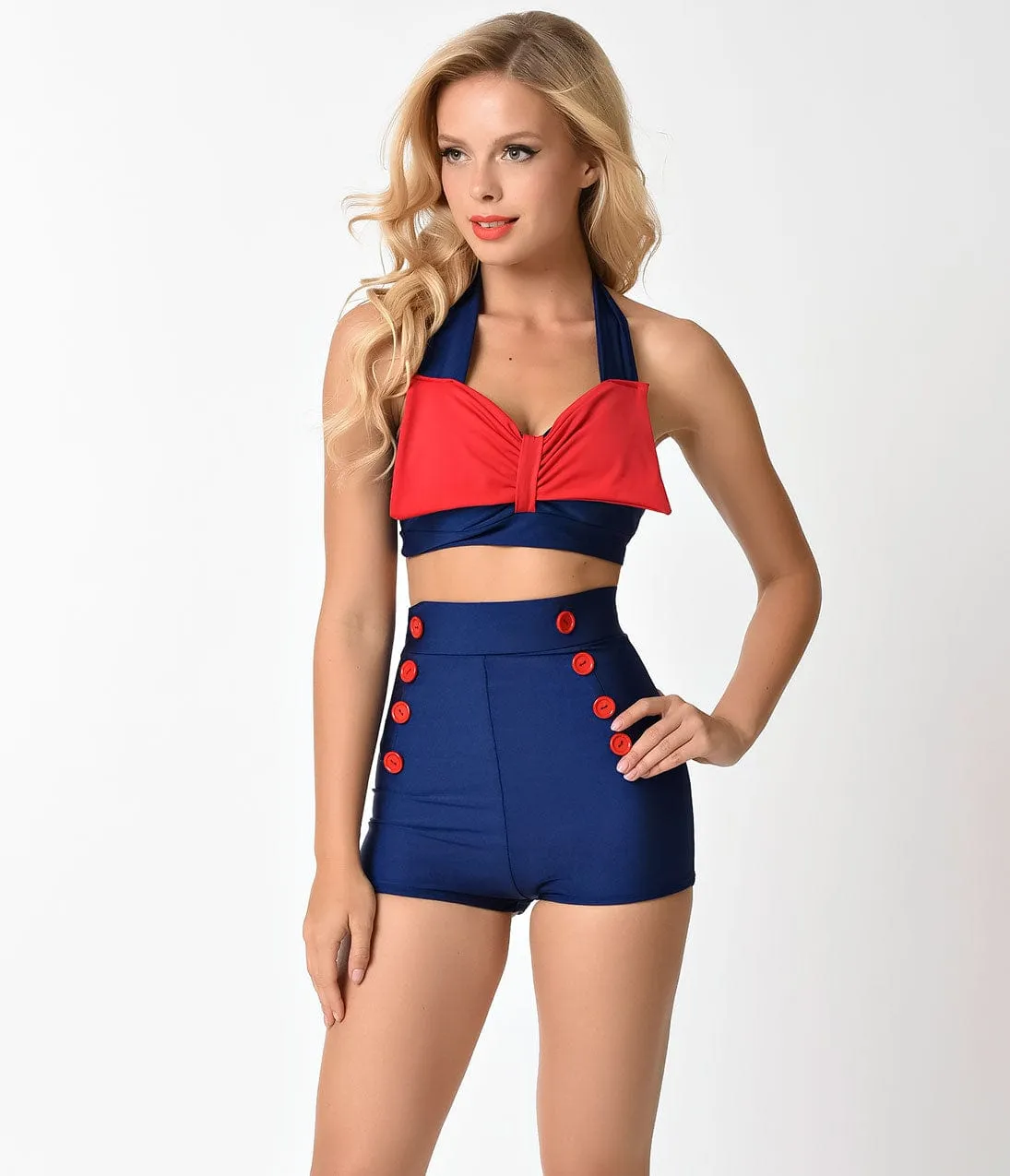 Vintage Style Navy & Red Bow Halter Swim Top sold by Unique Vintage product image thumbnail 4