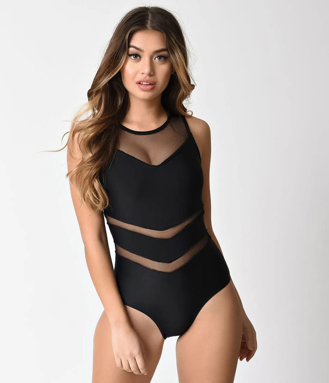 Vintage Style Black Netted Cutout One Piece Swimsuit sold by Unique Vintage product image thumbnail 5