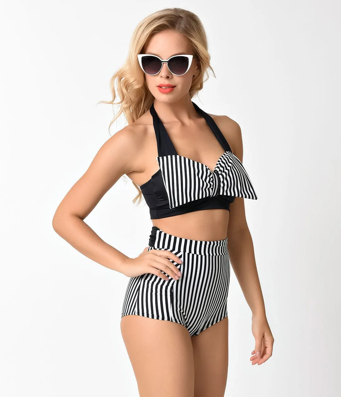 Vintage Style Black & White Stripe High Waist Swim Bottoms sold by Unique Vintage product image thumbnail 4