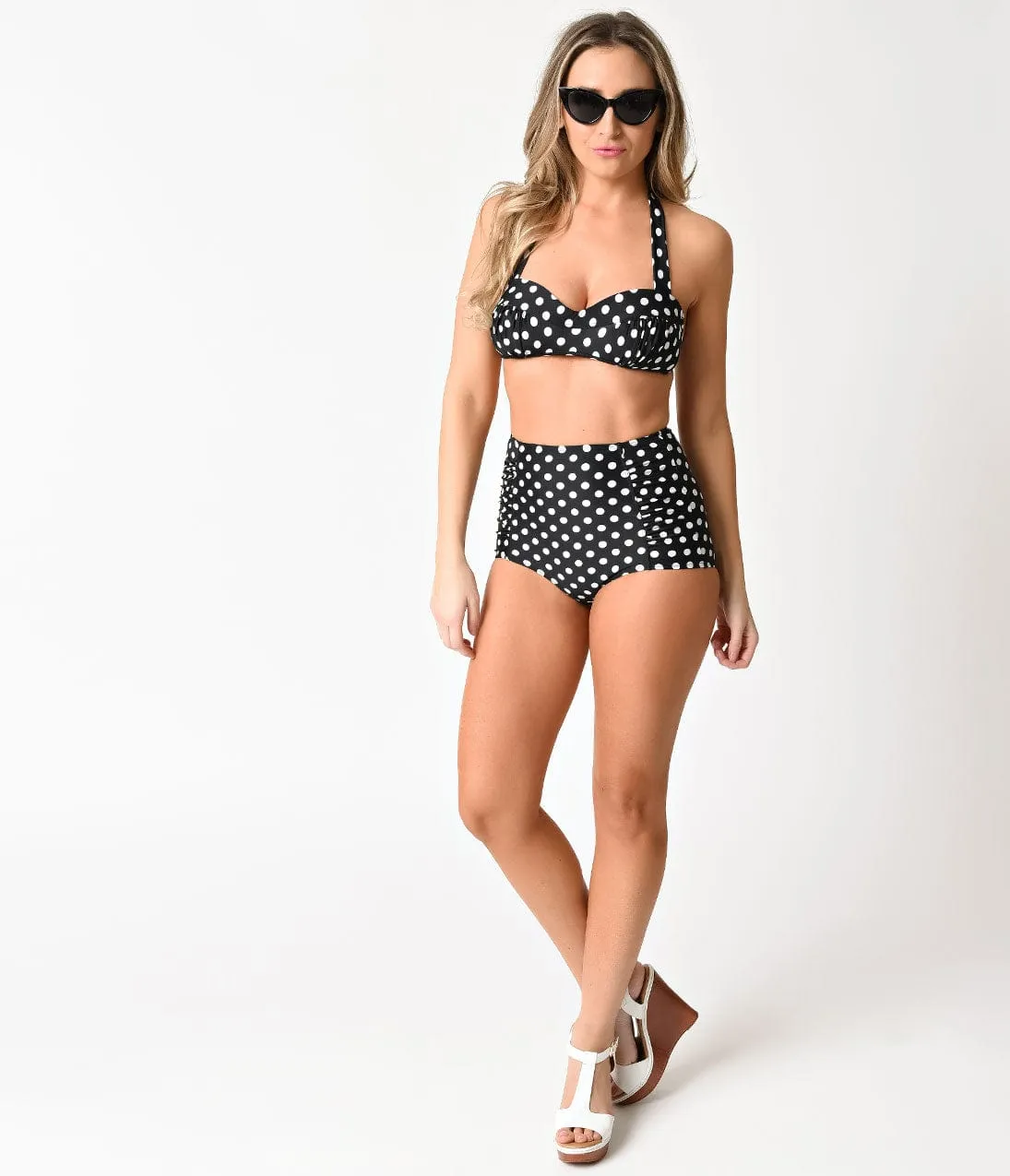 Vintage Pin-Up Style Black & White Polka Dot High Waist Two Piece Swim sold by Unique Vintage product image thumbnail 5