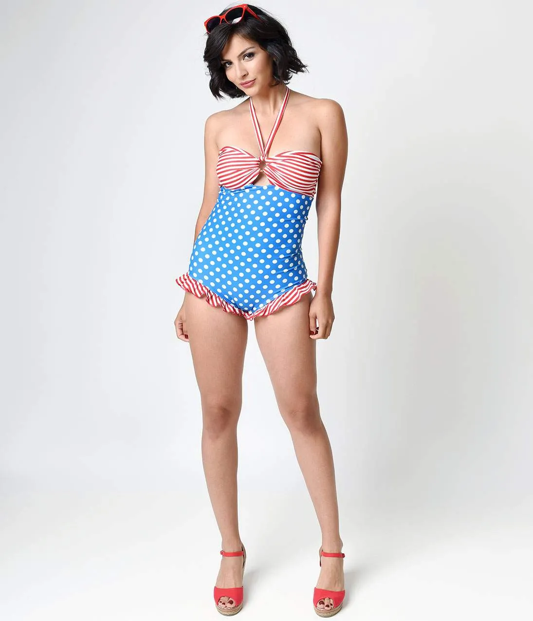 Retro Style Red, White & Blue Old Glory Carmen Halter Swimsuit sold by Unique Vintage product image thumbnail 2