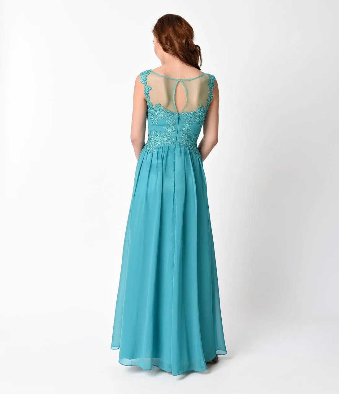 Ladivine by Cinderella Divine Jade Green Embellished Chiffon Long Dress sold by Unique Vintage product image thumbnail 2