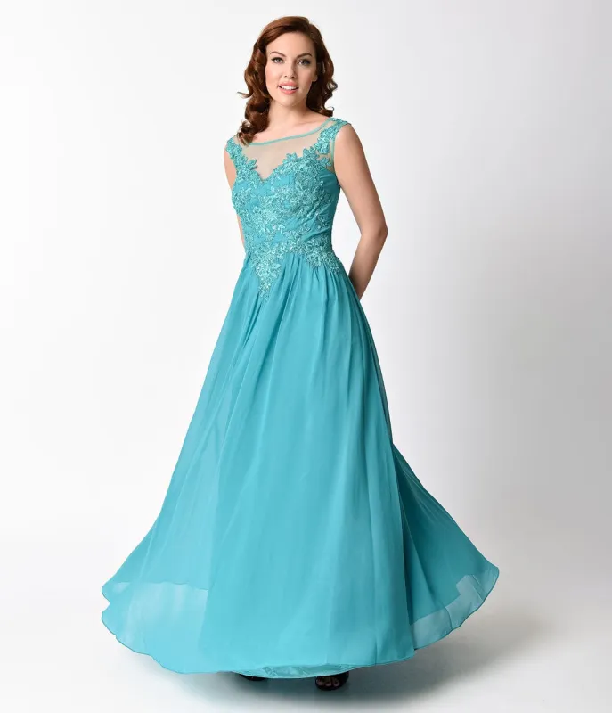Ladivine by Cinderella Divine Jade Green Embellished Chiffon Long Dress made by Unique Vintage