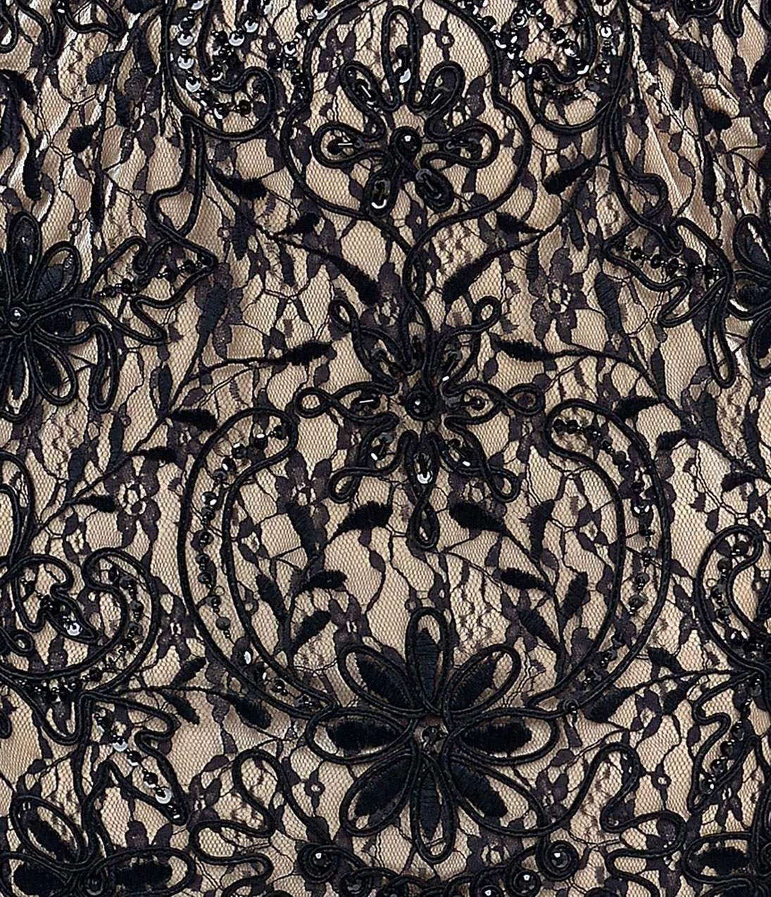Ladivine by Cinderella Divine Champagne & Black Satin & Lace Bateau Cocktail Dress sold by Unique Vintage product image thumbnail 4