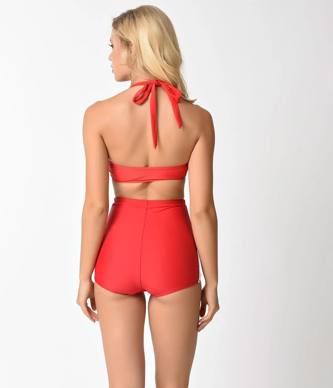 Retro Style Red & White Button Ship Shape High Waist Swim Bottoms sold by Unique Vintage product image thumbnail 3