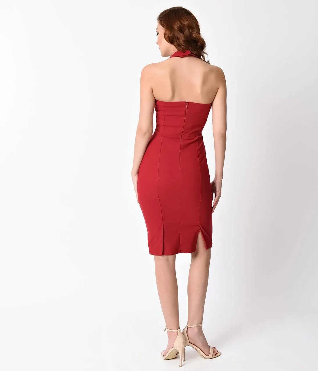 Unique Vintage 1960s Red Criss Cross Halter Penelope Wiggle Dress sold by Unique Vintage product image thumbnail 2