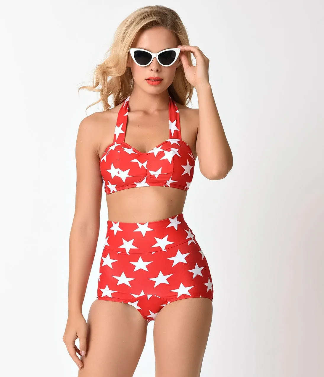 Retro Style Red & White Victorious High Waist Swim Bottoms sold by Unique Vintage product image thumbnail 3