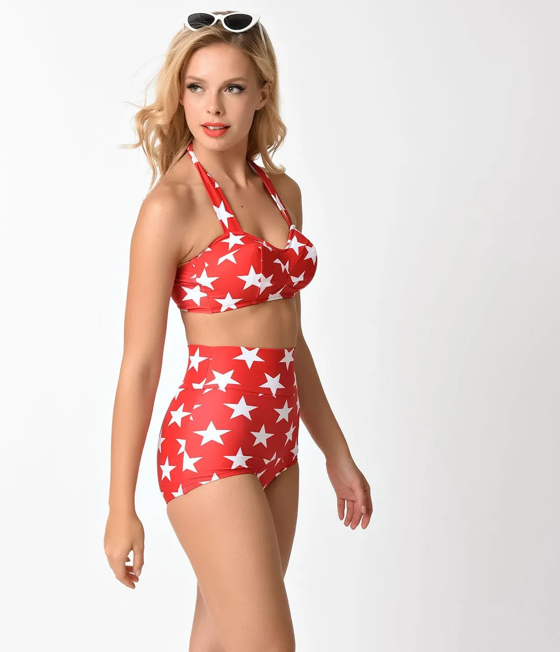 Retro Style Red & White Victorious High Waist Swim Bottoms sold by Unique Vintage product image thumbnail 5