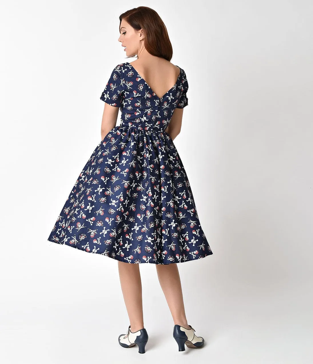 Unique Vintage 1950s Style Navy Blue Dread Pirate Short Sleeve Draper Swing Dress sold by Unique Vintage product image thumbnail 2