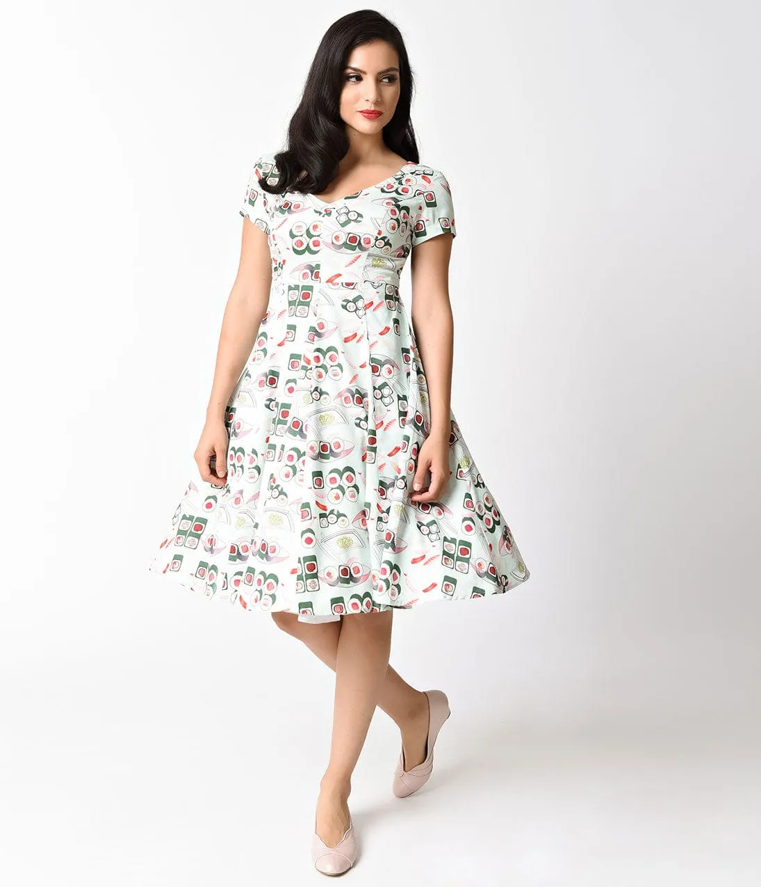 Unique Vintage Mint & Sushi Short Sleeve Phoebe Swing Dress sold by Unique Vintage product image thumbnail 4