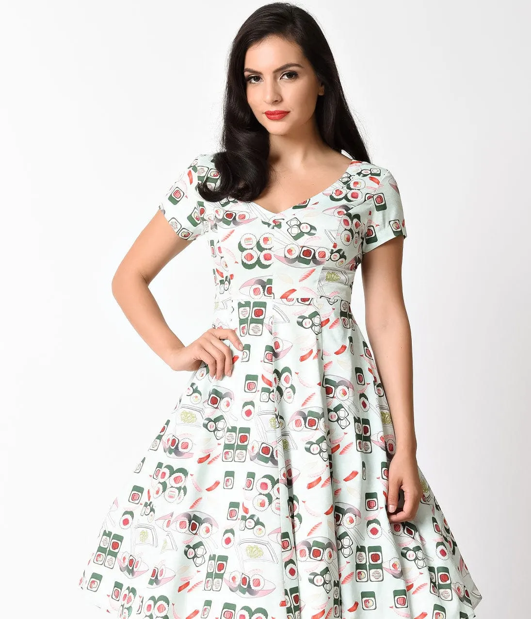 Unique Vintage Mint & Sushi Short Sleeve Phoebe Swing Dress sold by Unique Vintage product image thumbnail 3