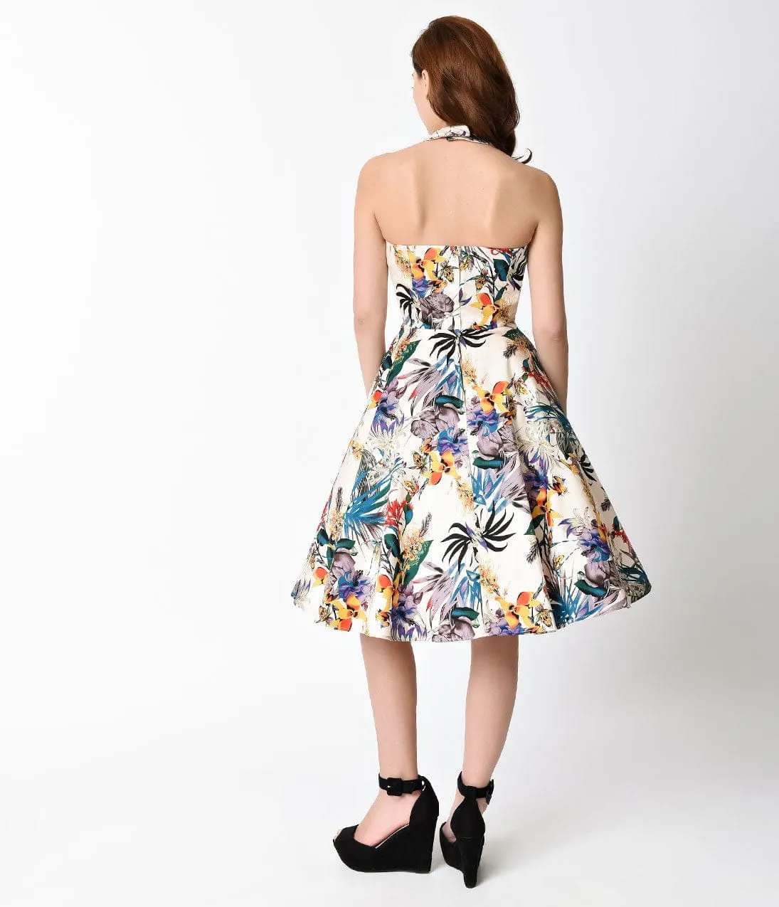 Unique Vintage 1950s Style Tropical Flourish Criss Cross Halter Flare Rita Dress sold by Unique Vintage product image thumbnail 2