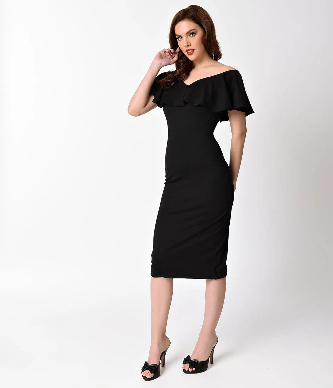 Unique Vintage Black Knit Draped Sophia Wiggle Dress sold by Unique Vintage product image thumbnail 4
