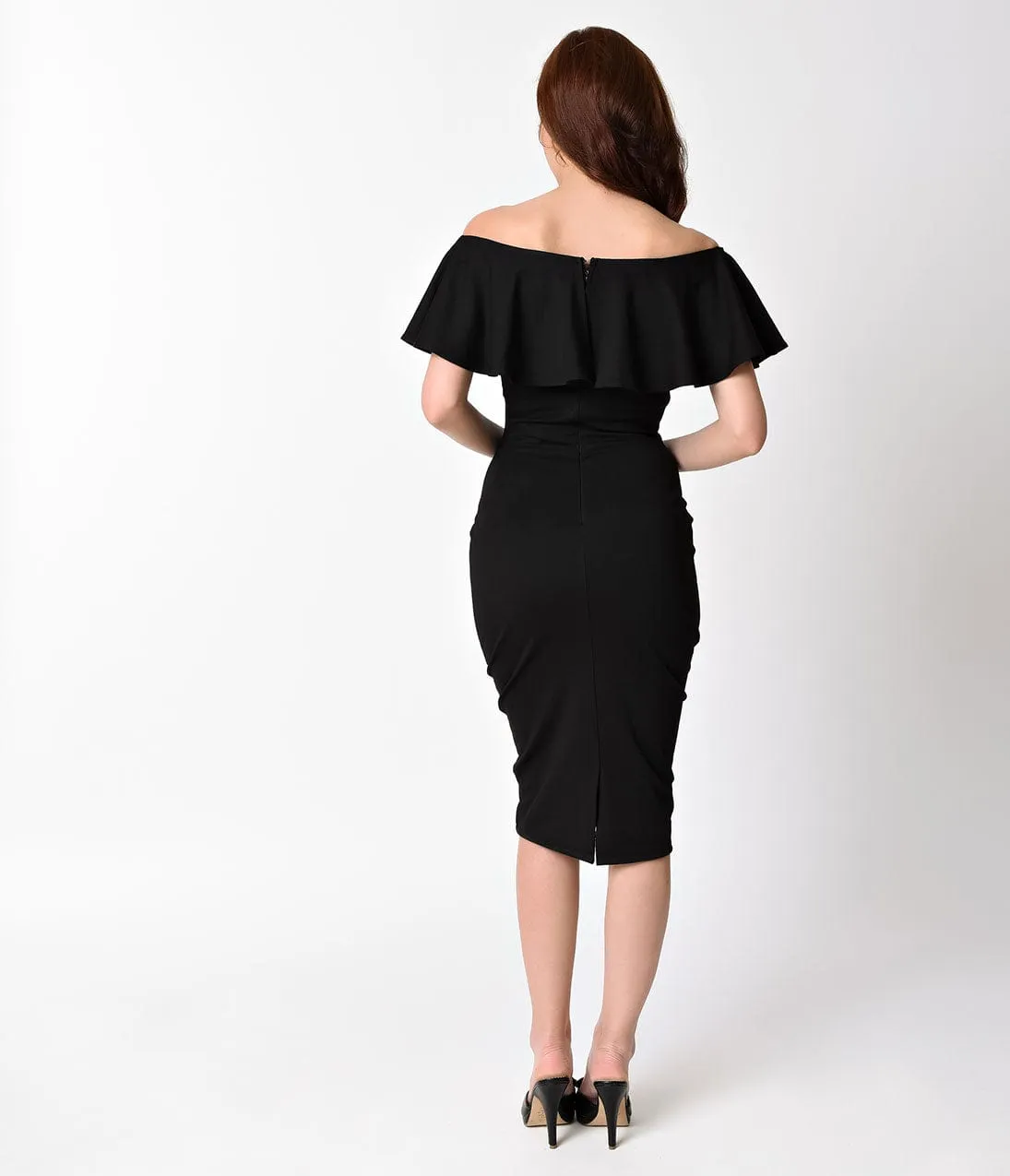 Unique Vintage Black Knit Draped Sophia Wiggle Dress sold by Unique Vintage product image thumbnail 2