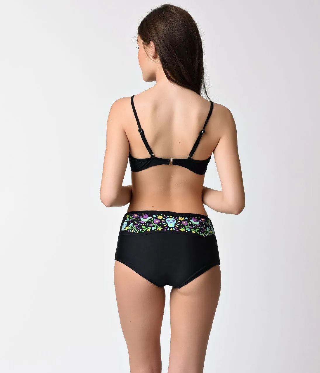 Retro Style Black & Sugar Skull Print Two Piece Bikini sold by Unique Vintage product image thumbnail 3