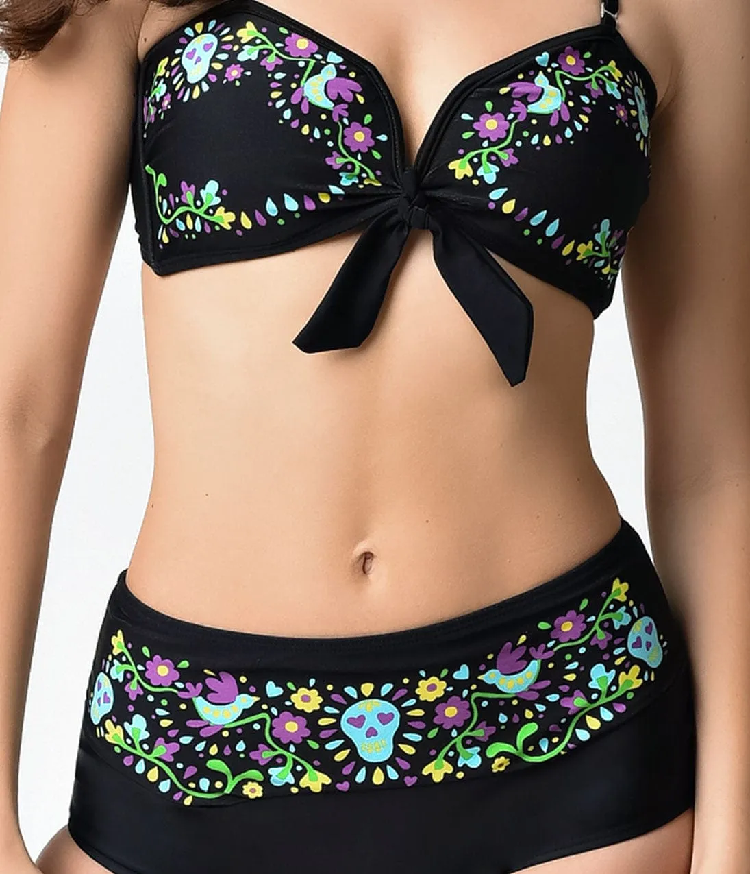 Retro Style Black & Sugar Skull Print Two Piece Bikini sold by Unique Vintage product image thumbnail 5