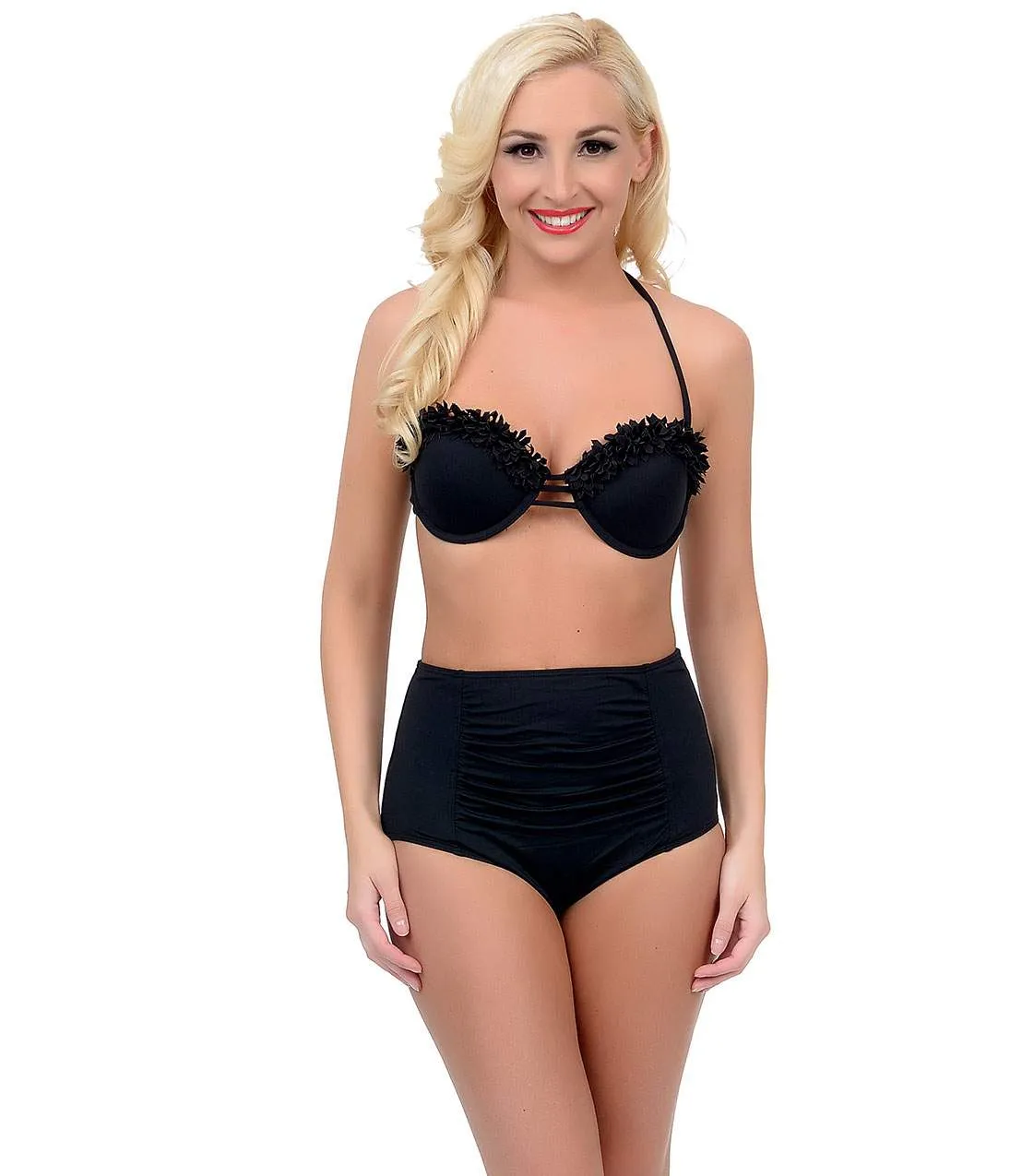 Black Betty Retro Sweetheart Ruffle Balconette Swim Bra sold by Unique Vintage product image thumbnail 2