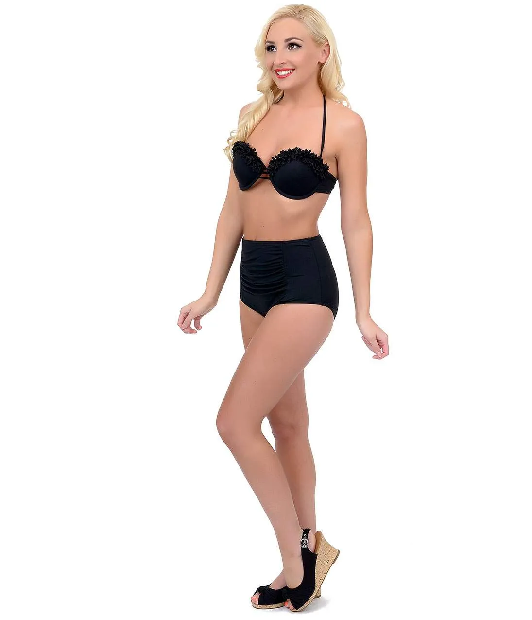 Black Betty Retro Sweetheart Ruffle Balconette Swim Bra sold by Unique Vintage product image thumbnail 3