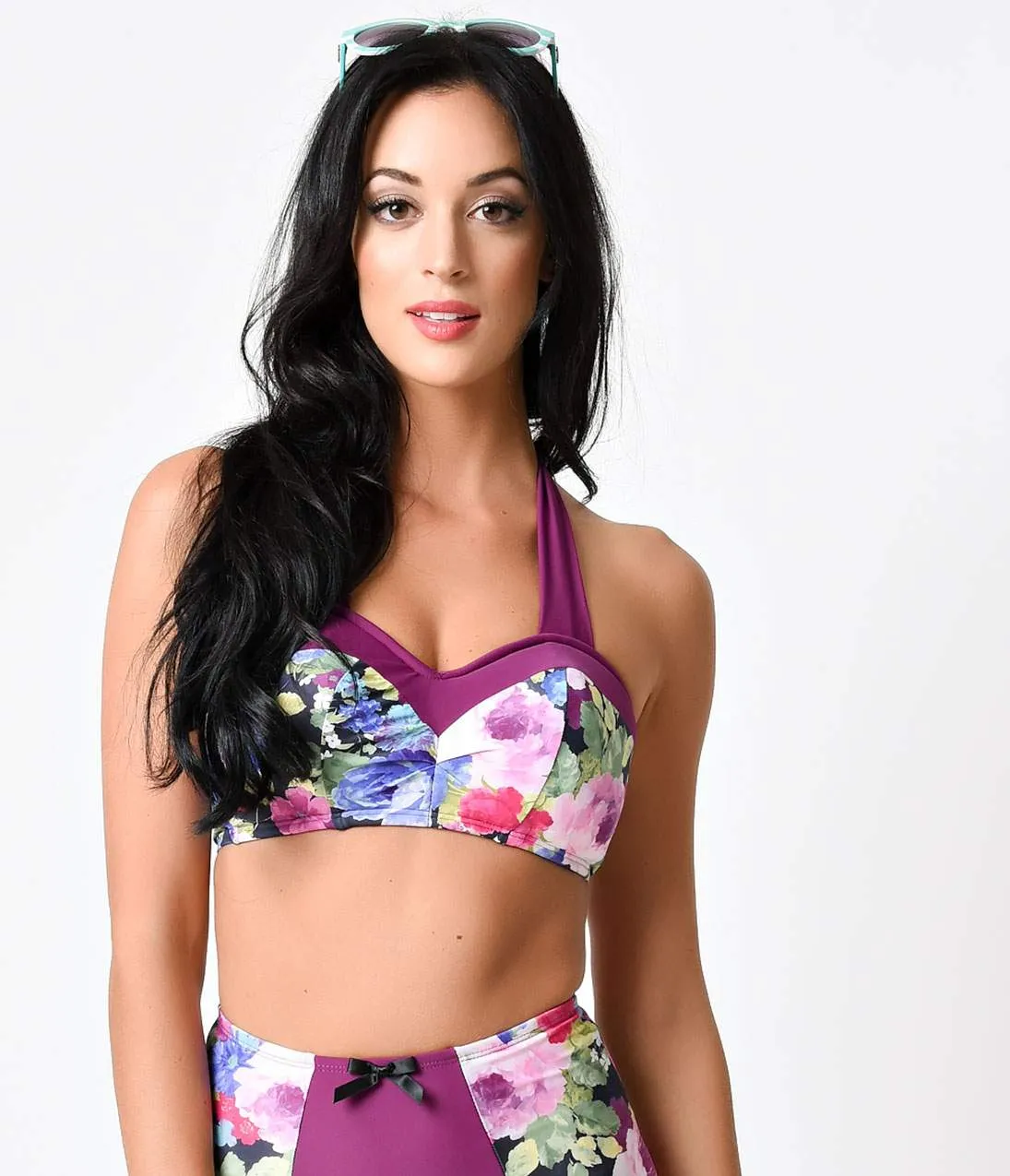 Sugar Doll Vintage Style Purple Floral Viola Halter Swim Top sold by Unique Vintage product image thumbnail 4