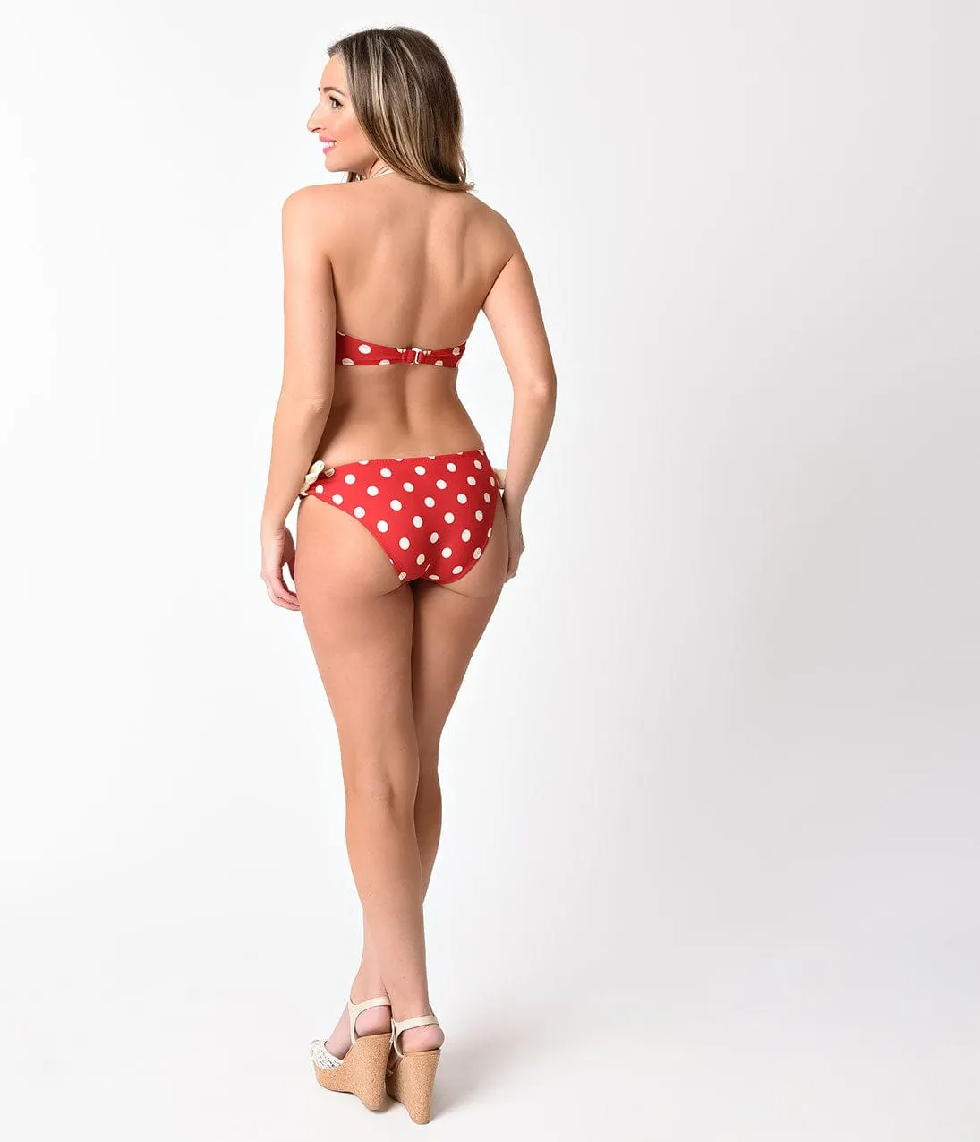 Vintage 1950s Pin-Up Red & Ivory Polka Dot Bikini Bow Swim Bottom sold by Unique Vintage product image thumbnail 2