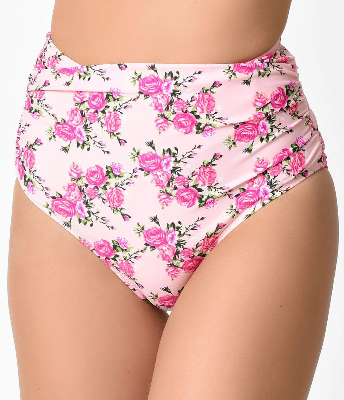 Betsey Johnson Light Pink Floral Lovers To Lovers High Waist Swim Bottom sold by Unique Vintage