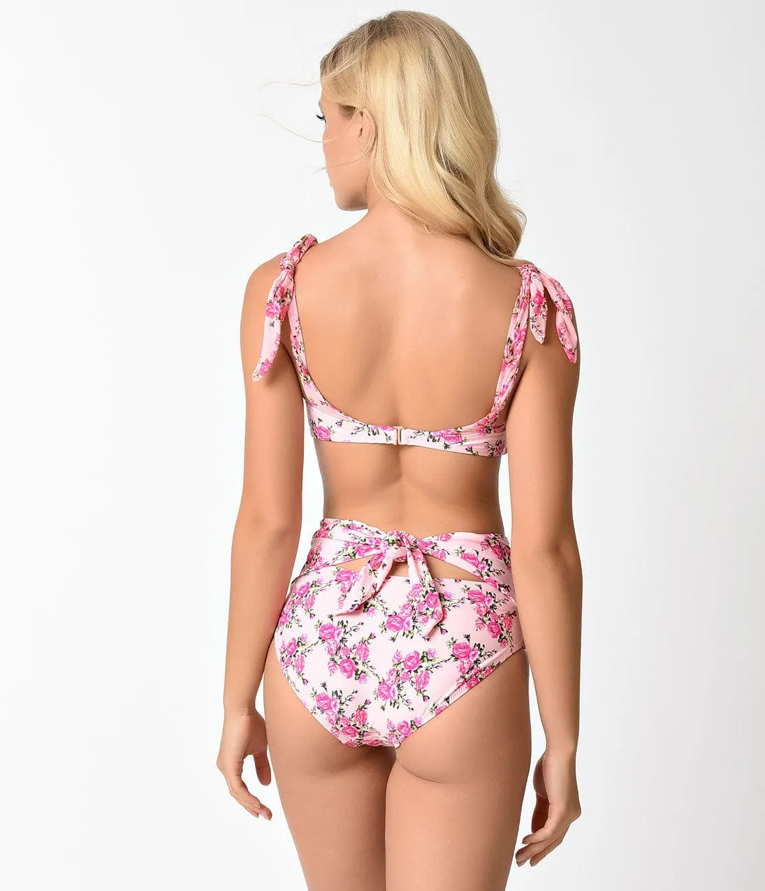 Betsey Johnson Light Pink Floral Lovers To Lovers Swim Bandeau Top sold by Unique Vintage product image thumbnail 5