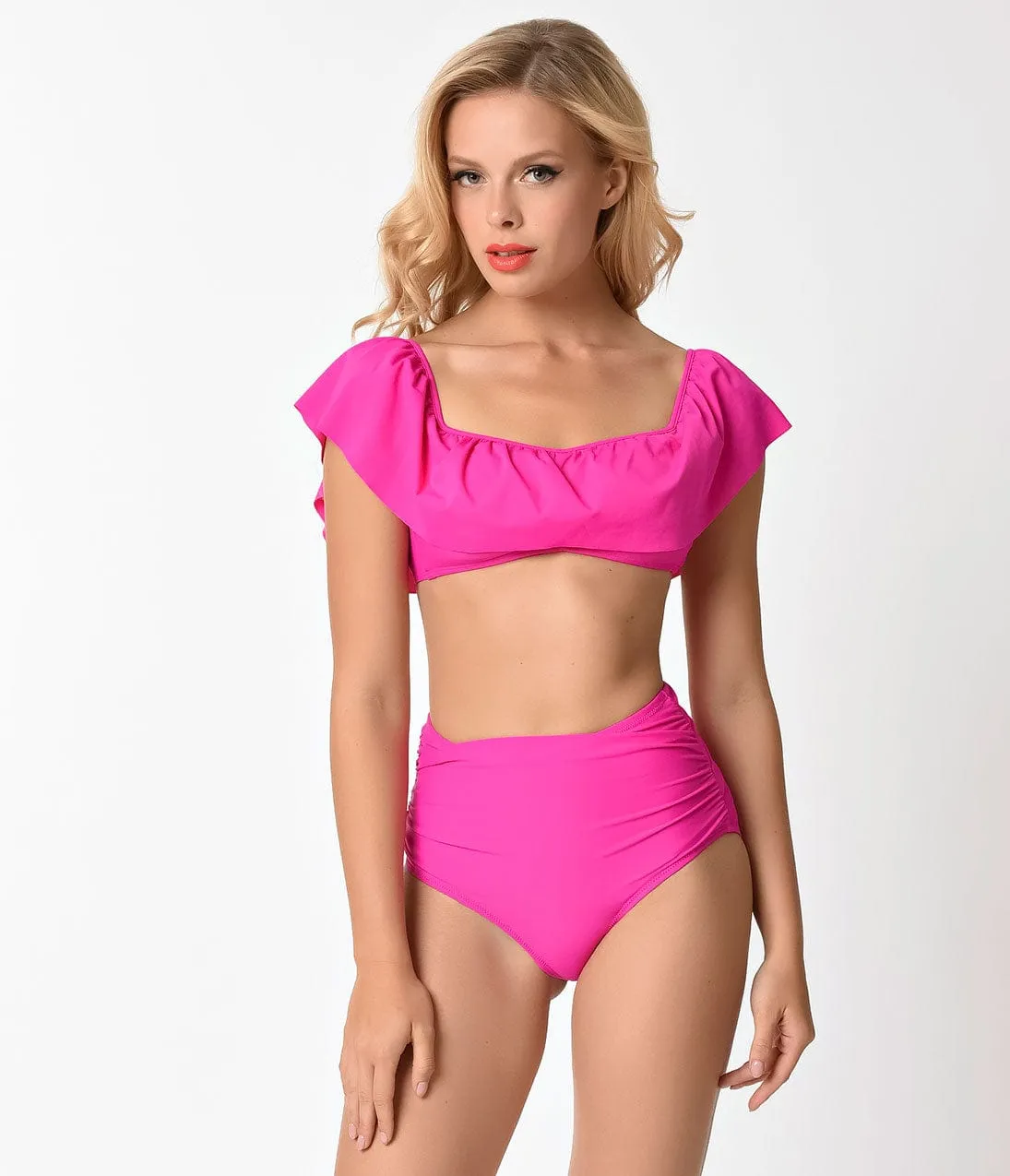 Betsey Johnson Retro Style Hot Pink Malibu High Waist Swim Bottom sold by Unique Vintage product image thumbnail 4
