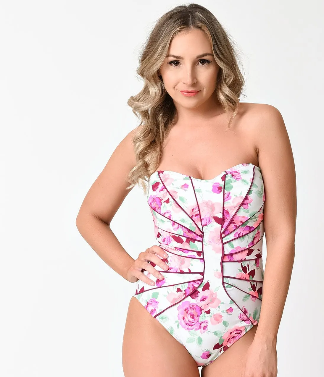 Betsey Johnson 1950s Style White & Prisoner Of Love One Piece Swimsuit sold by Unique Vintage product image thumbnail 2