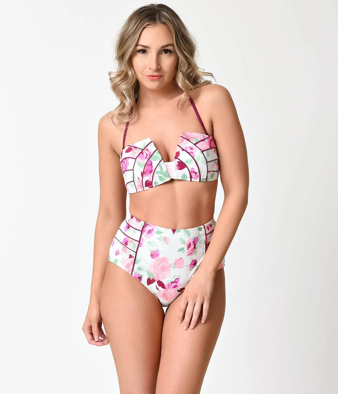 Betsey Johnson White & Prisoner Of Love Print Molded Swim Top sold by Unique Vintage product image thumbnail 4