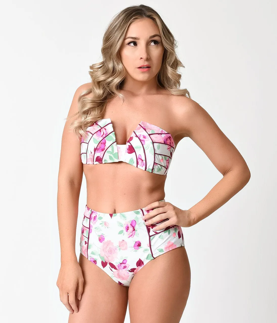 Betsey Johnson White & Prisoner Of Love Print Molded Swim Top sold by Unique Vintage product image thumbnail 5