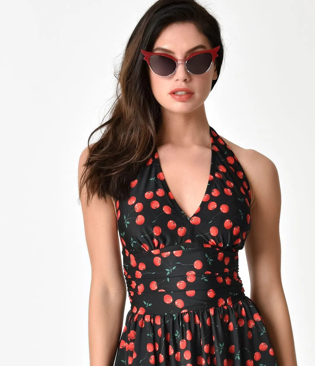 Esther Williams Rockabilly Black Cherry Marilyn Halter Swimdress sold by Unique Vintage product image thumbnail 4