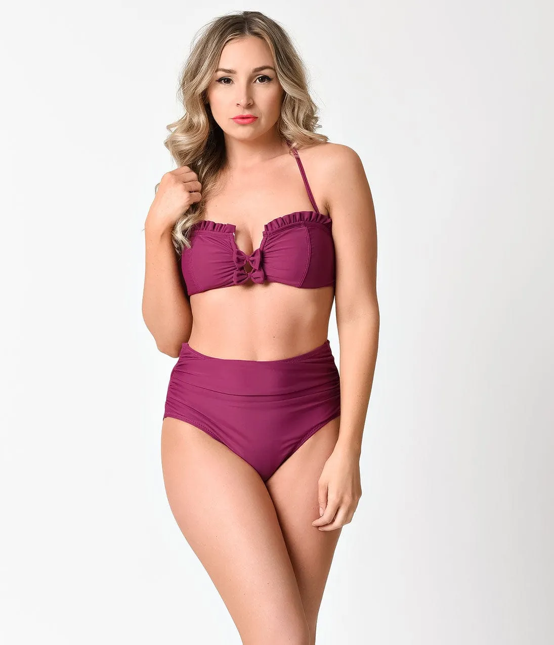 Betsey Johnson Retro Style Plum Purple Malibu High Waist Swim Bottom sold by Unique Vintage product image thumbnail 4