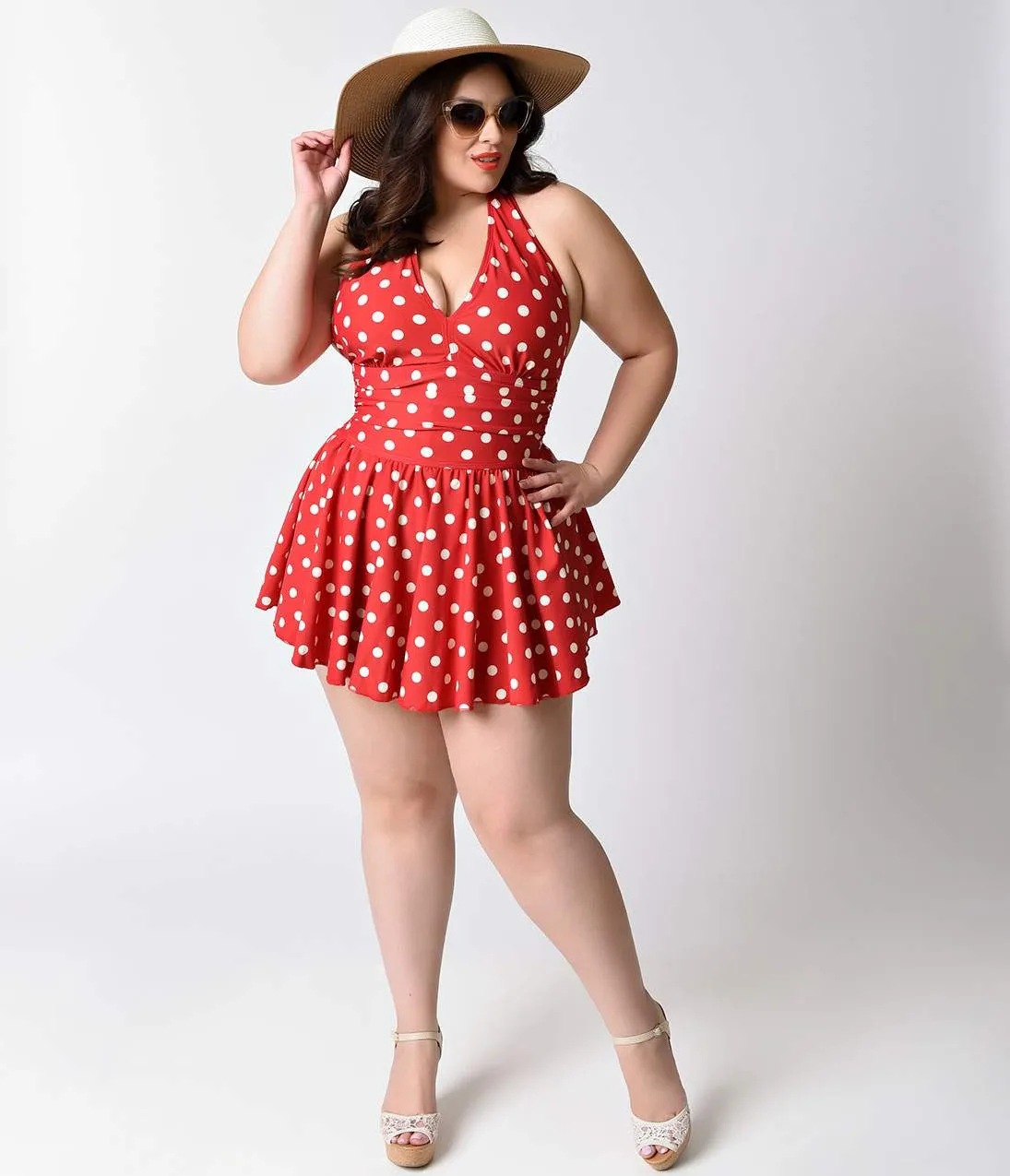Plus Size Esther Williams Red & White Dot Marilyn Halter Swimdress sold by Unique Vintage product image thumbnail 5