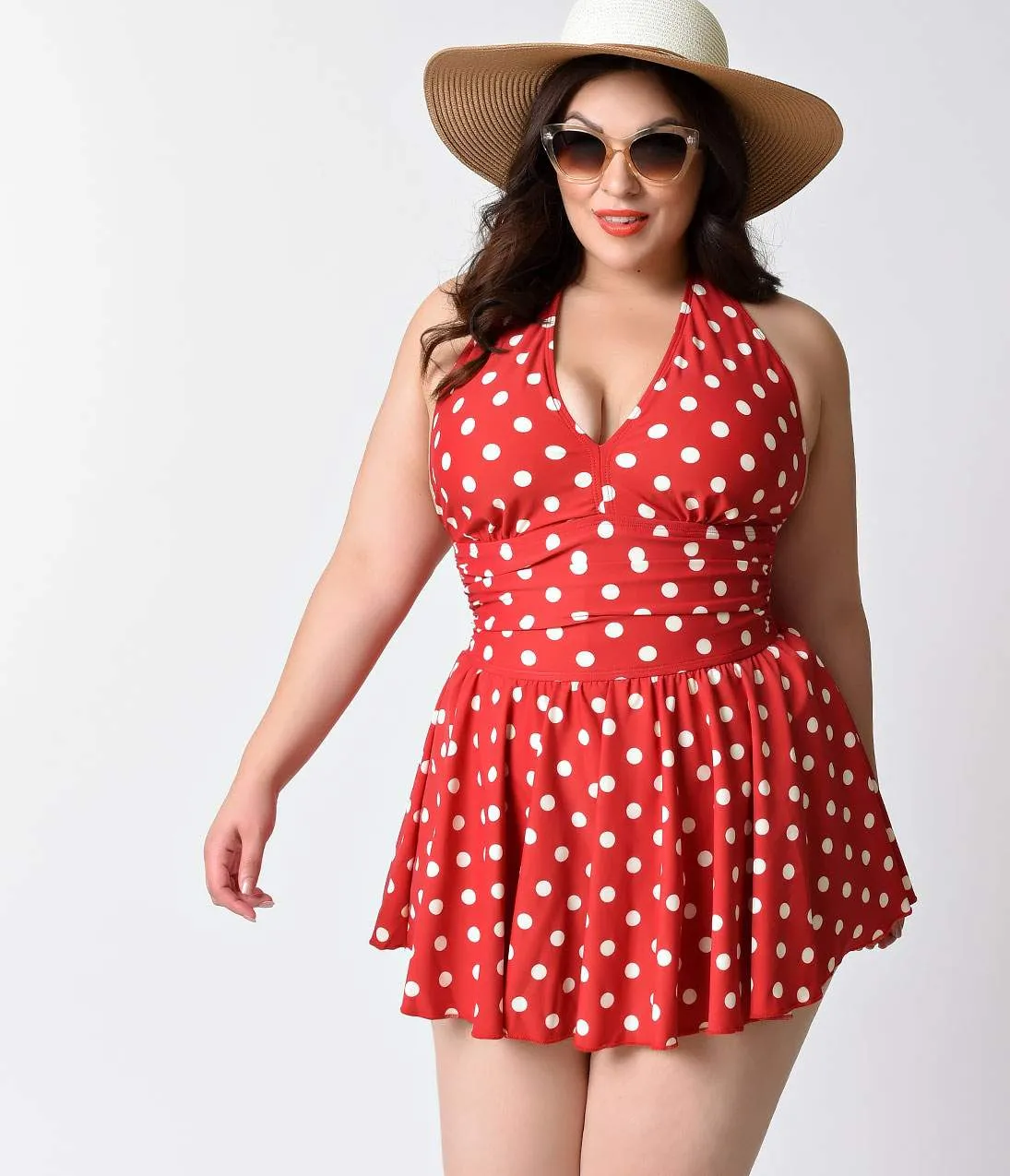 Plus Size Esther Williams Red & White Dot Marilyn Halter Swimdress sold by Unique Vintage product image thumbnail 3